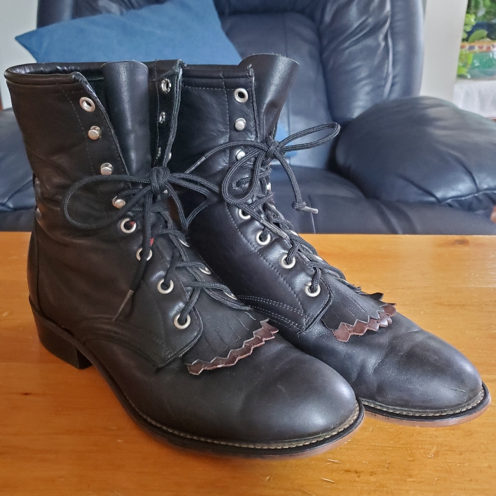 Laredo Leather Lace Up Boots Black Size 9.5